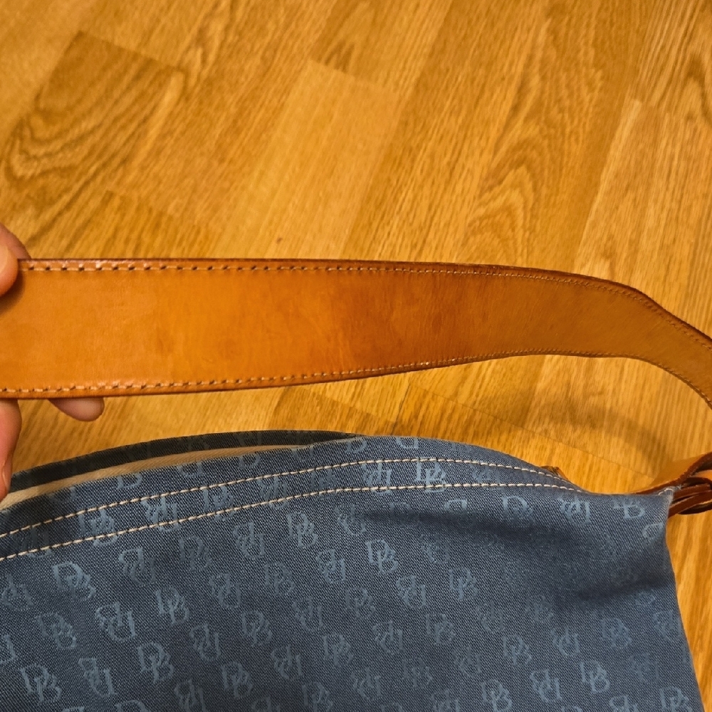 Dooney & Bourke Blue Monogram Shoulder Bag with Tan Leather Strap - Picture 7 of 11
